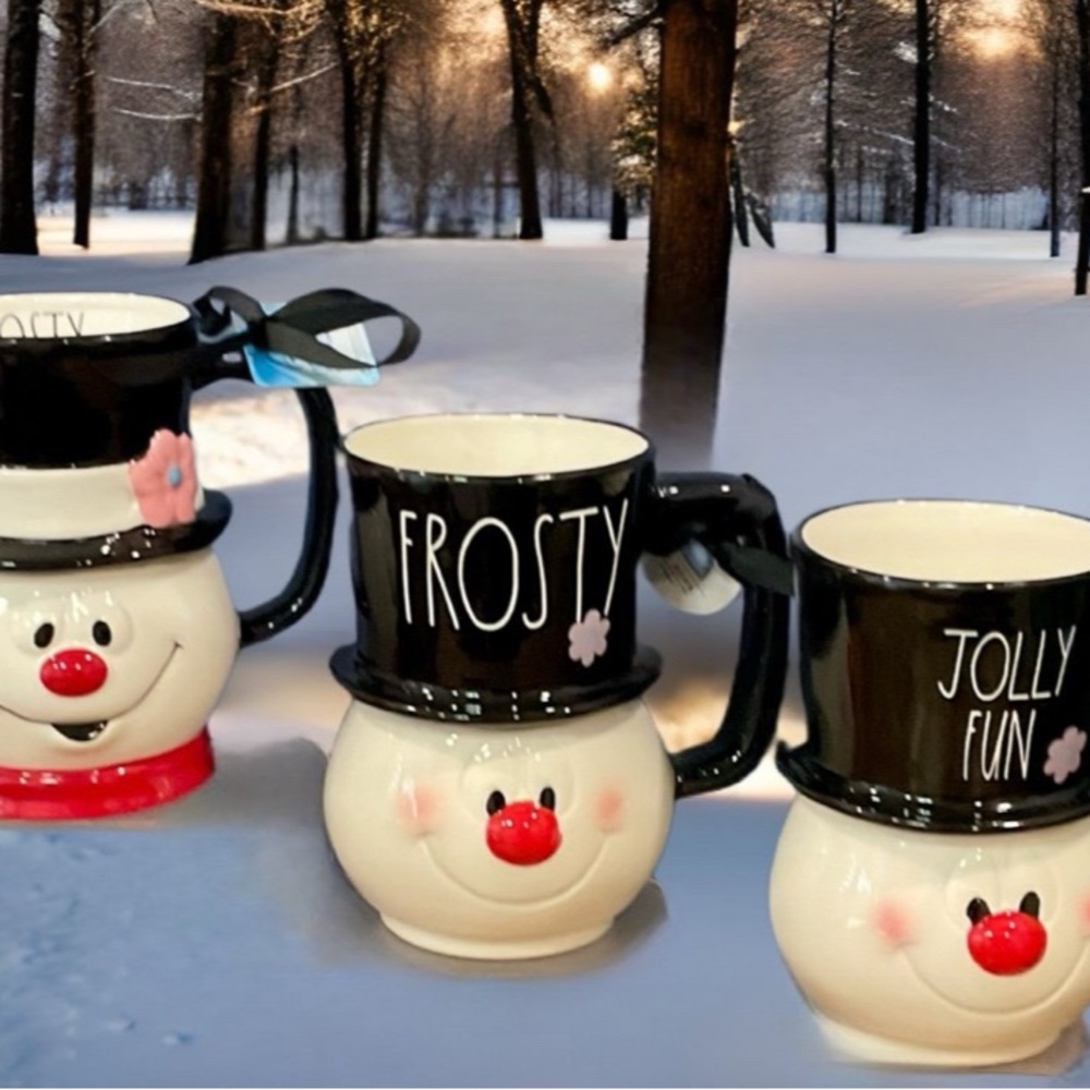 Rae Dunn Frosty the Snowman mugs set/3 FROSTY, JOLLY TIME, FROSTY w/pipe